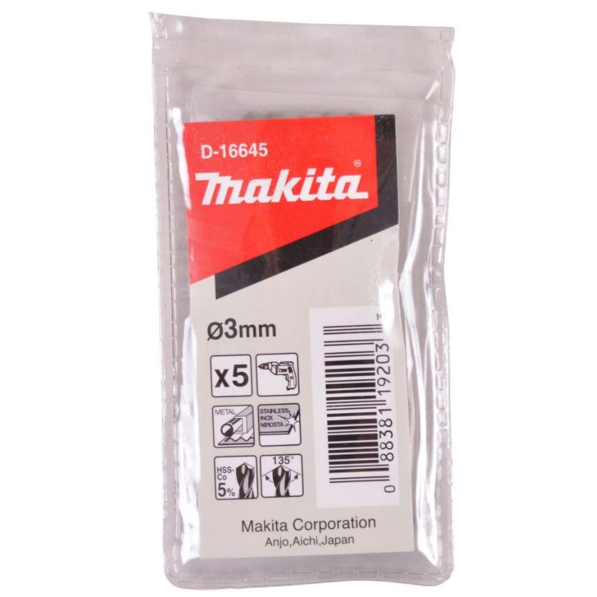 【附發票】MAKITA 牧田 金屬鑽頭 D-16645 直柄鑽尾 鑽頭 5支組 HSS-Co(鈷) 直徑3MM*長61 | 蝦皮購物