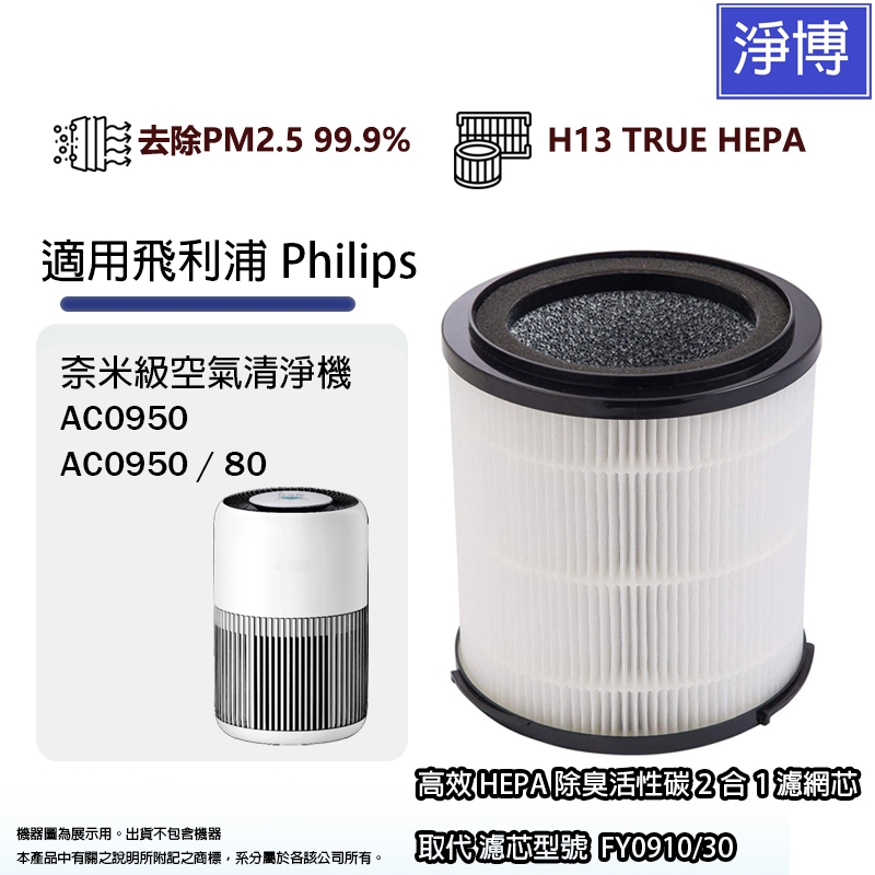 飛利浦PHILIPS適用AC0950 AC0950/80奈米級空氣清淨機 活性碳HEPA濾網濾芯FY0910 / 30 | 蝦皮購物