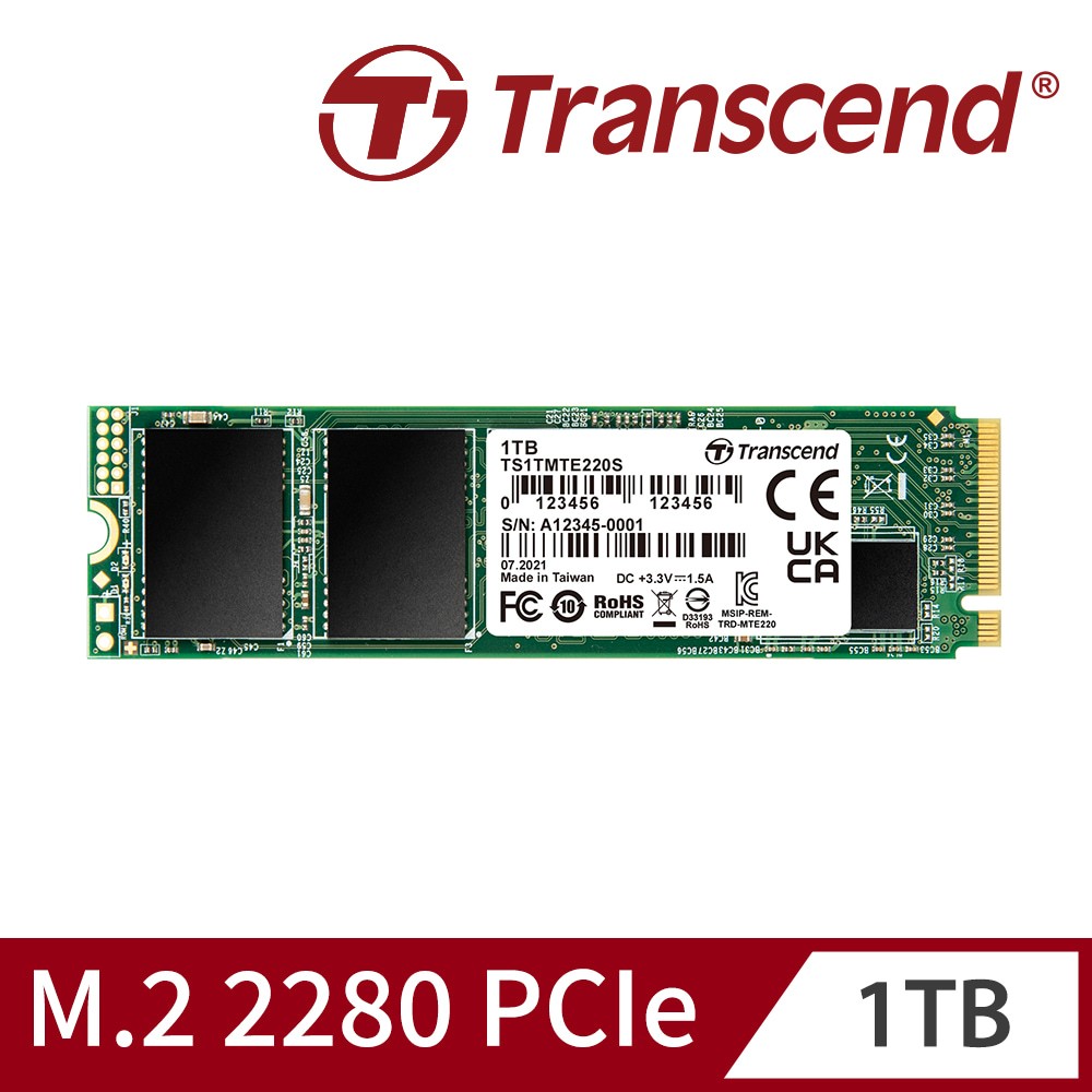 Transcend 創見MTE220S M.2 2280 PCIe Gen3x4 SSD 固態硬碟1TB 2TB