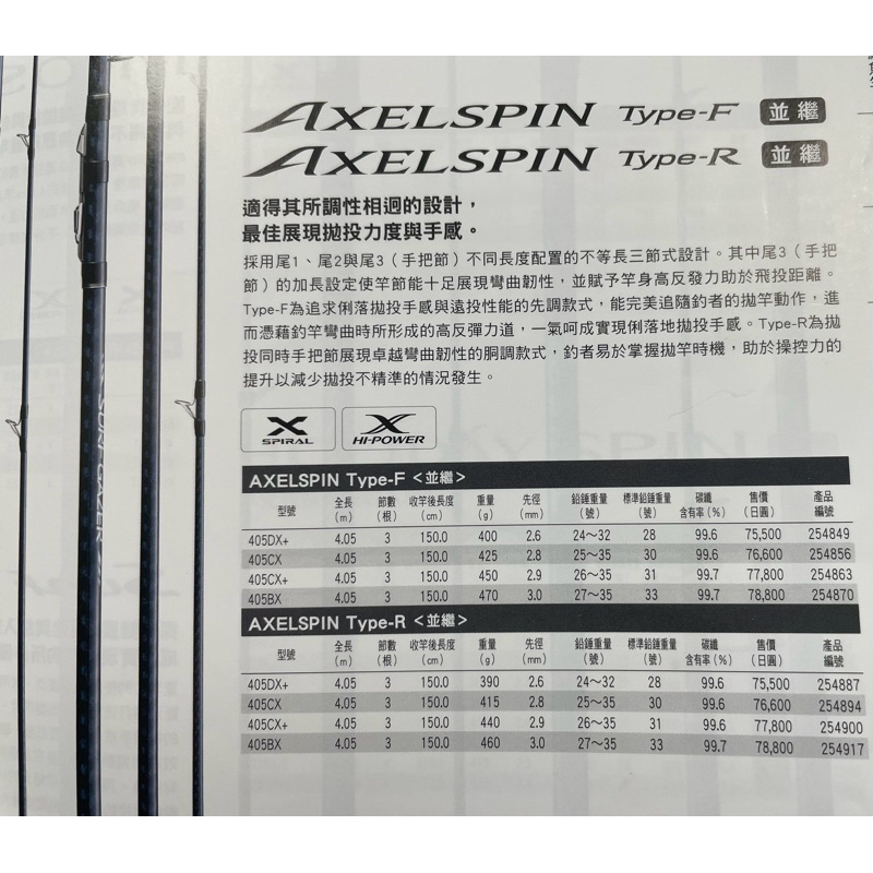 建利釣具行) SHIMANO AXELSPIN 405BX TYPE-F 先調子並繼遠投竿405 BX