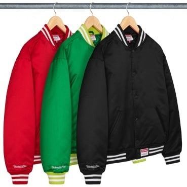 Supreme Mitchell & Ness Satin Varsity Jacket (FW24) Red Men's - FW24 - US