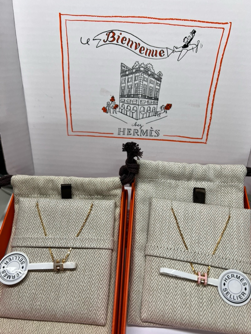 ☆ HERMES 愛馬仕 Hot Pink Gold Plated Metal Pop H Fashion Necklace 桃紅色鍍金金屬項鏈-267008986