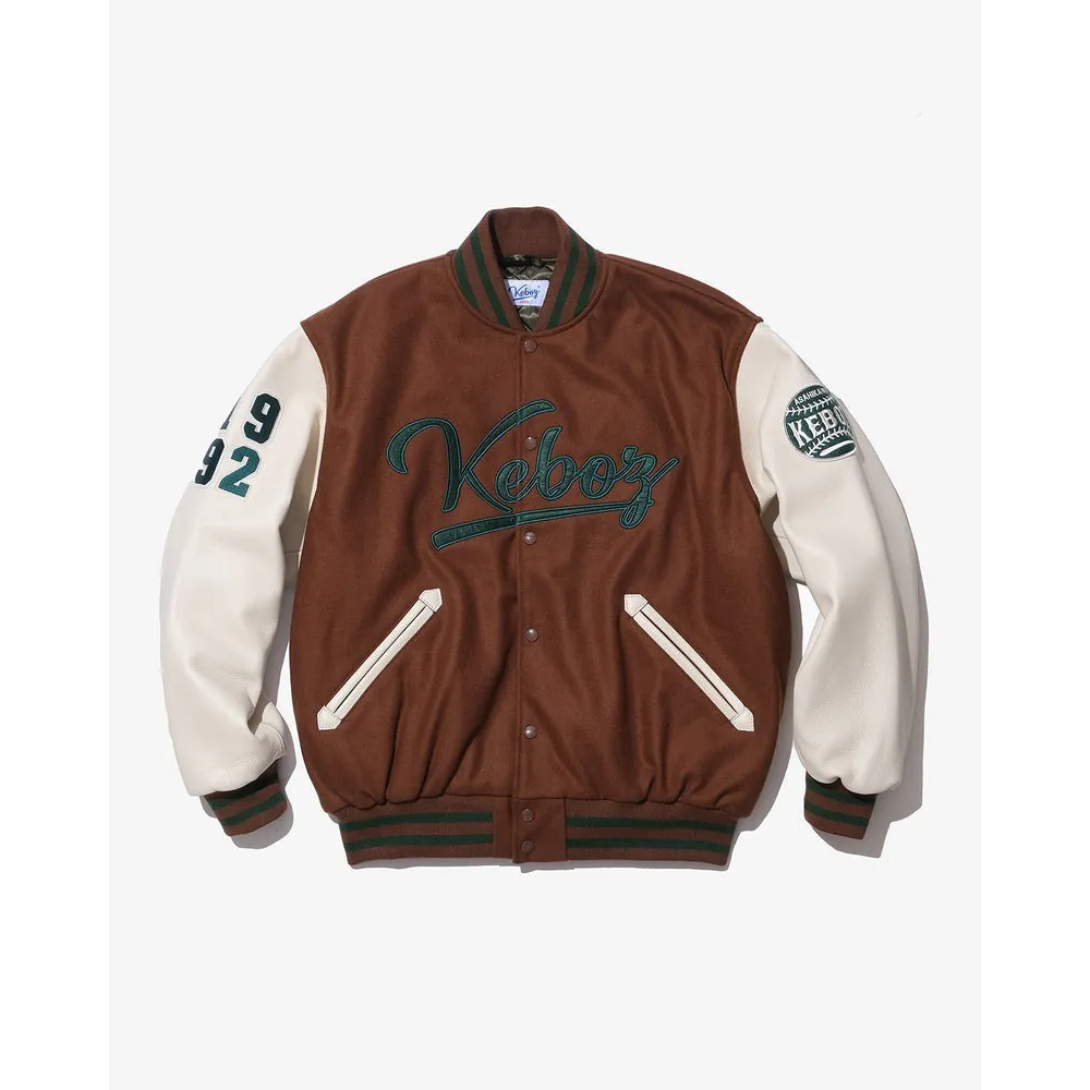 KEBOZ Melton Leather Varsity Jacket | 蝦皮購物