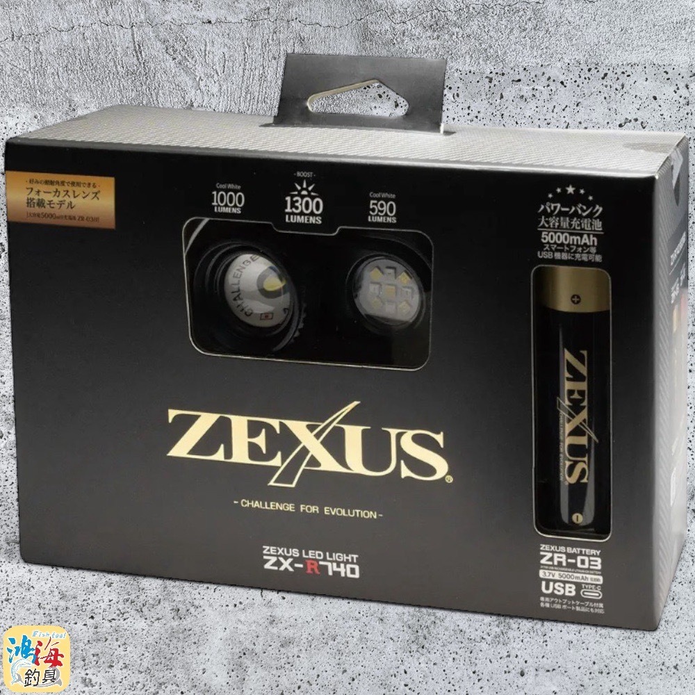 中壢紅海釣具【ZEXUS】 日本富士燈器ZX-R740 1300流明USB充電式頭燈