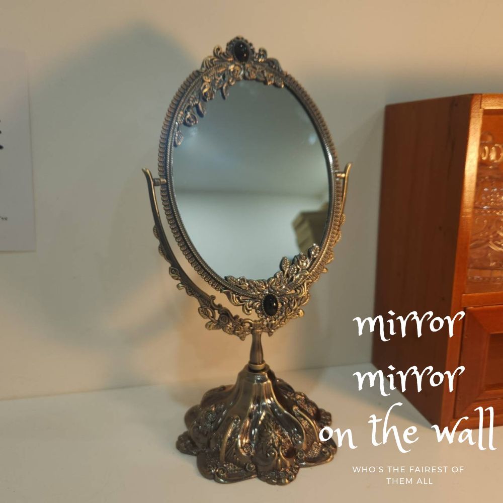 【現貨】古典法式金屬化妝鏡 魔鏡 mirror mirror 化妝鏡 梳妝鏡 桌鏡 立鏡 雙面鏡 復古鏡 | 蝦皮購物