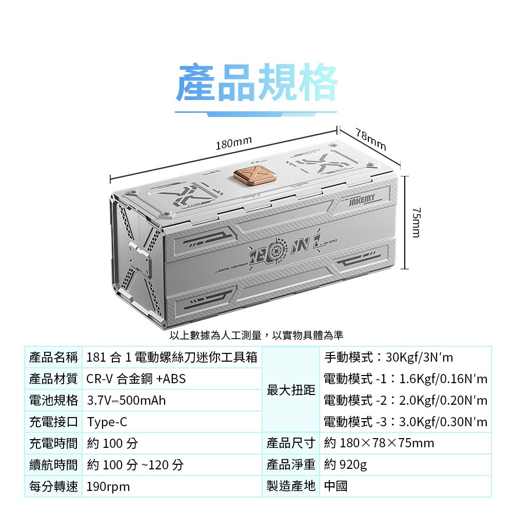 JAKEMY傑科JM-8193 181合1電動螺絲刀迷你工具箱多功能工具箱電動