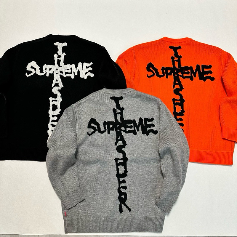 全新限量免運24fw Supreme x Thrasher Sweater 聯名款十字架黑色灰色橘