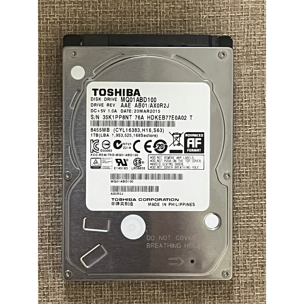 Disque Dur Toshiba MQ01ABD100 1To 2.5" SATA - Pour Pièces (HS / Bad Sectors)