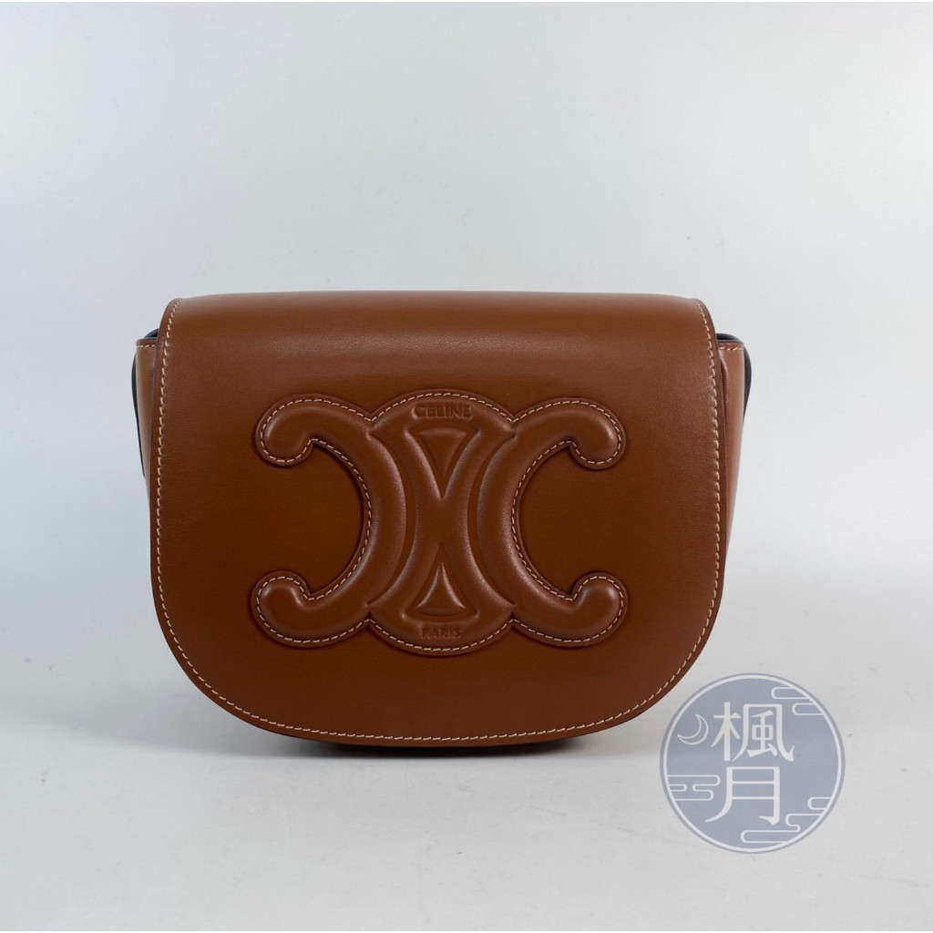 CELINE 198263 棕色 FOLCO CUIR TRIOMPHE 斜背 馬鞍包 | 蝦皮購物