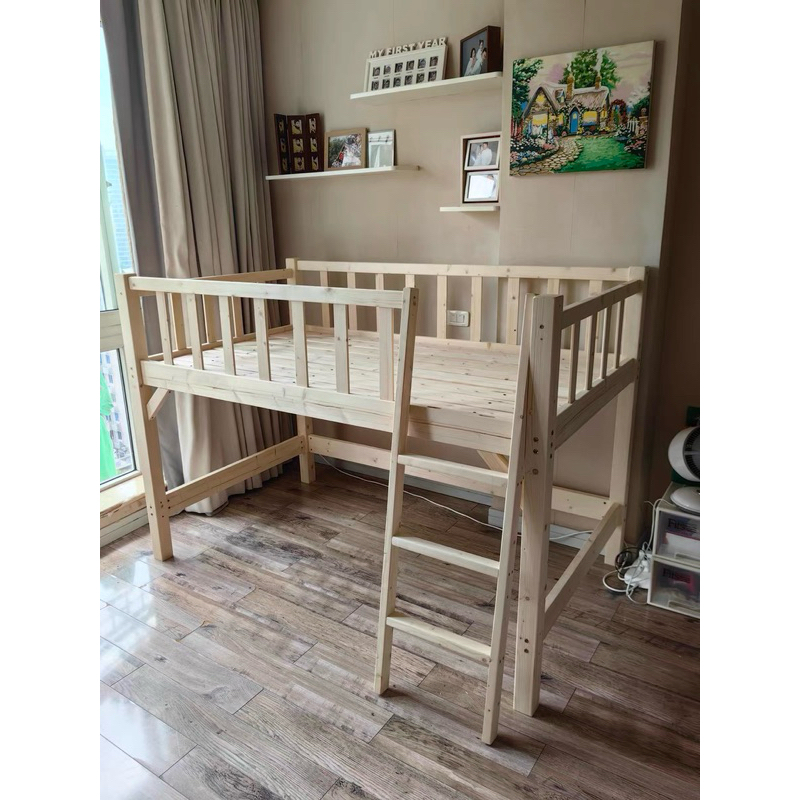 《絜榆品選》全實木製（無漆）小戶款粗版柱半高床高120cm、150cm雙重選擇 | 蝦皮購物