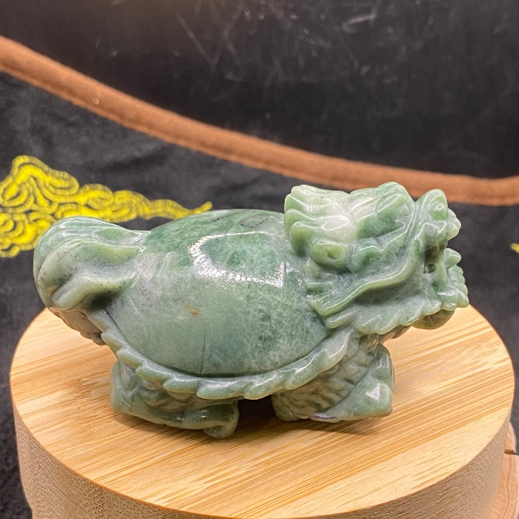 精美岫玉龍龜雕件 招財龍龜 吉祥招財 長壽穩重 木座 擺件 | 蝦皮購物