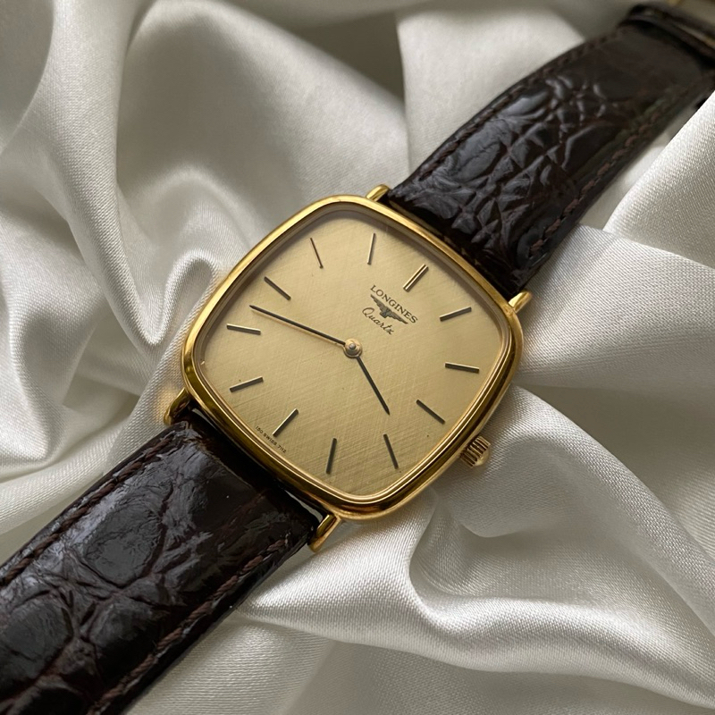LONGINES VINTAGE 浪琴 古董錶 古董 古董表 金色 方形 方型 斜編織面盤 石英錶 石英 石英表 美品 | 蝦皮購物