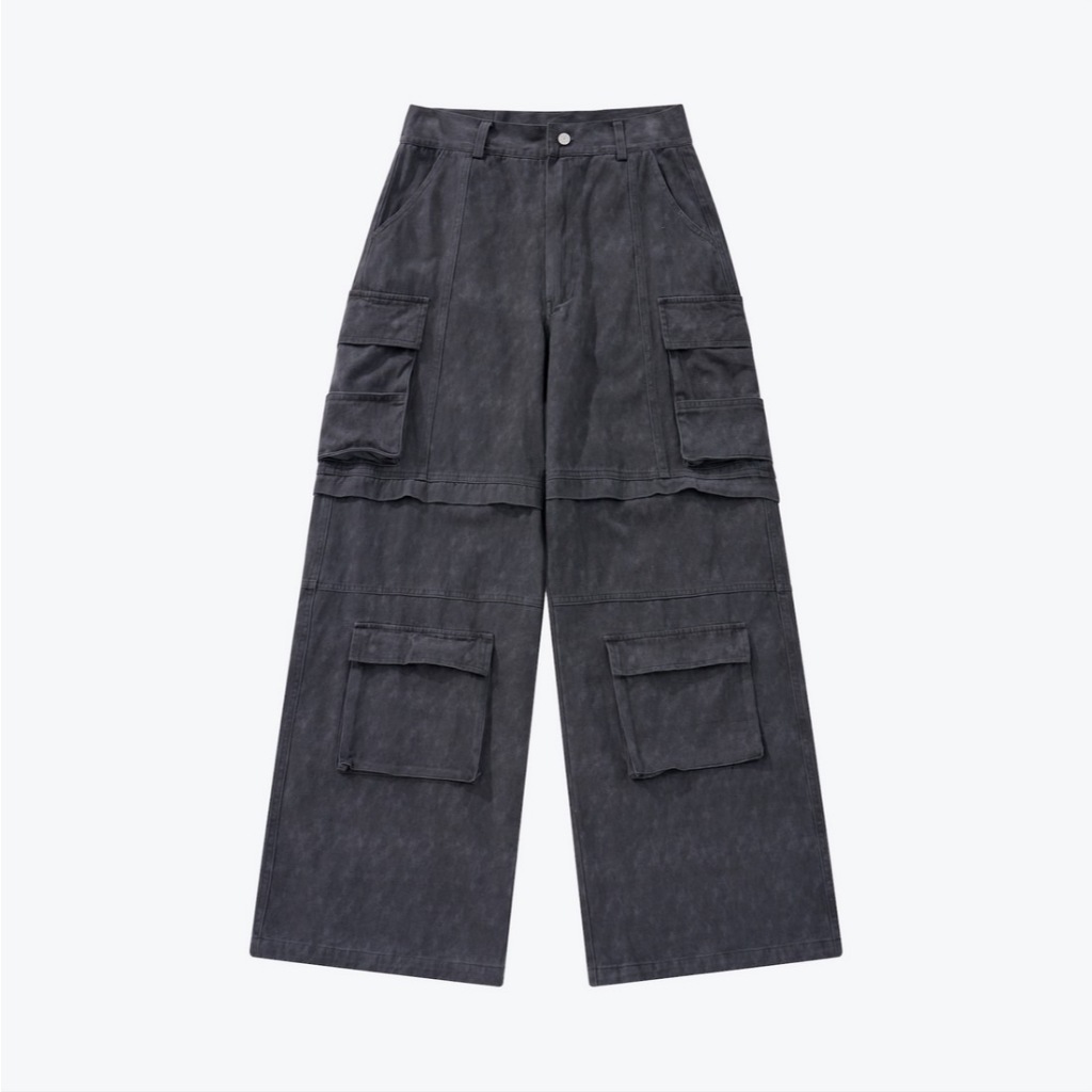 【P.COAST LAB 】SENSE Washed Flared Cargo Pants (Charcoal) | 蝦皮購物