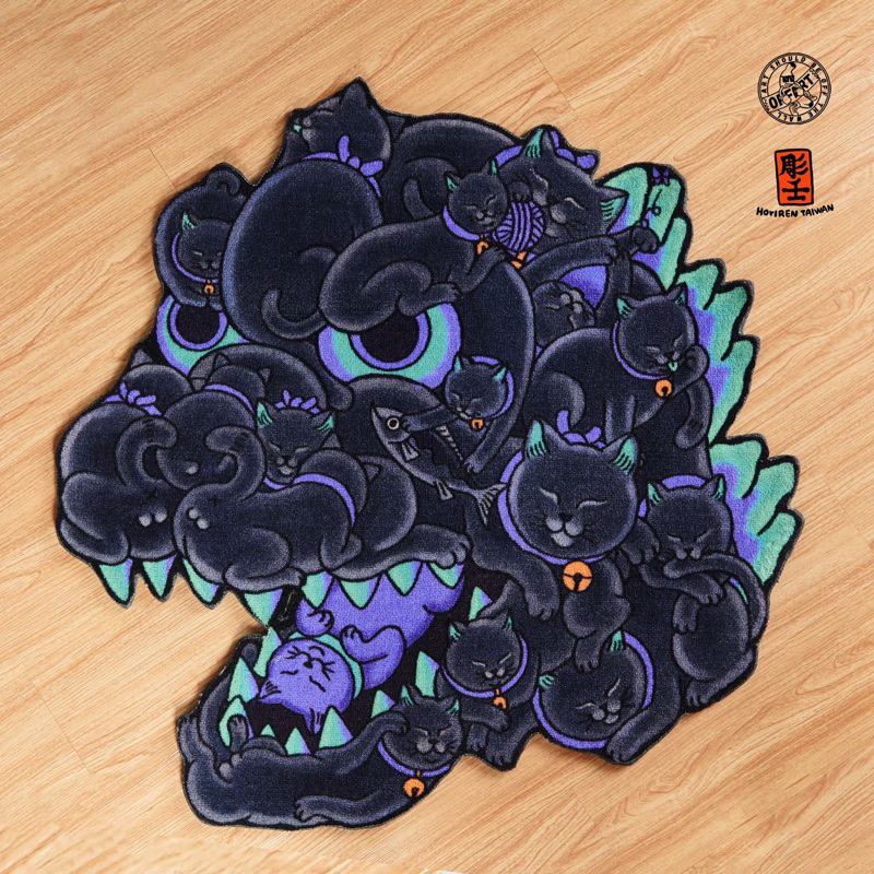 奧司玩具OFF ART x 彫壬百貓紅蓮地毯哥吉拉godzilla 貓咪紅蓮地墊浮世