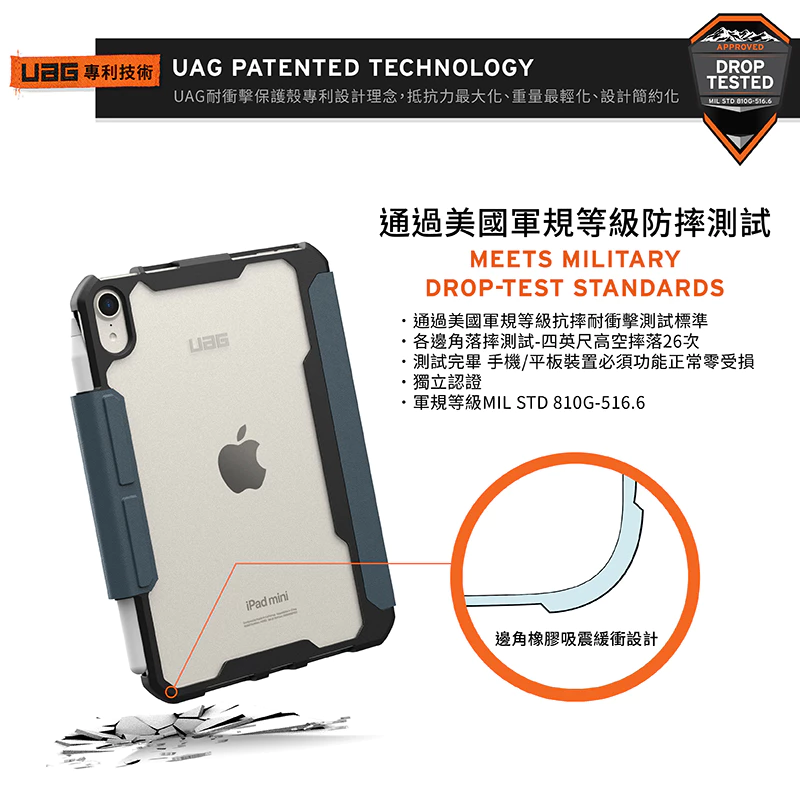 UAG 耐衝擊多角度 iPad mini 8.3 吋 (第 7 代,2024,A17 Pro) 軍規平板保護殼, 藍
