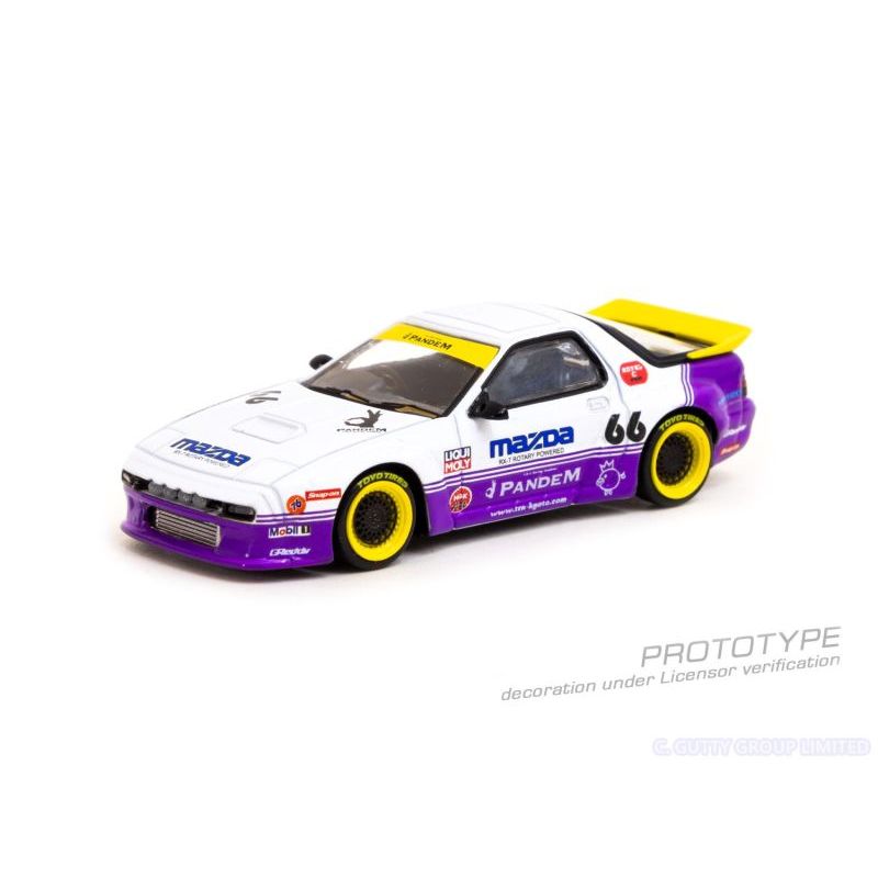 Tarmac Works 1:64 Pandem Mazda RX-7 FC3S, Bianco/viola, Diecast 2024