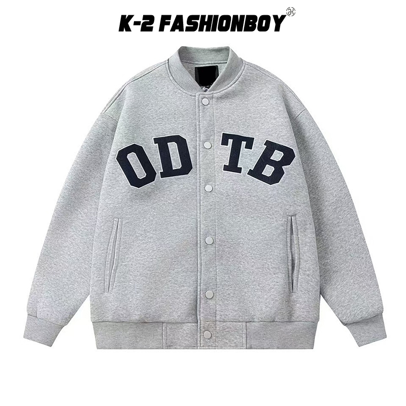 【K-2】ODTB 刺繡 立體絨布 內刷毛 棒球外套 排扣外套 穿搭 夾克 運動 寬鬆 情侶【H3502】 | 蝦皮購物