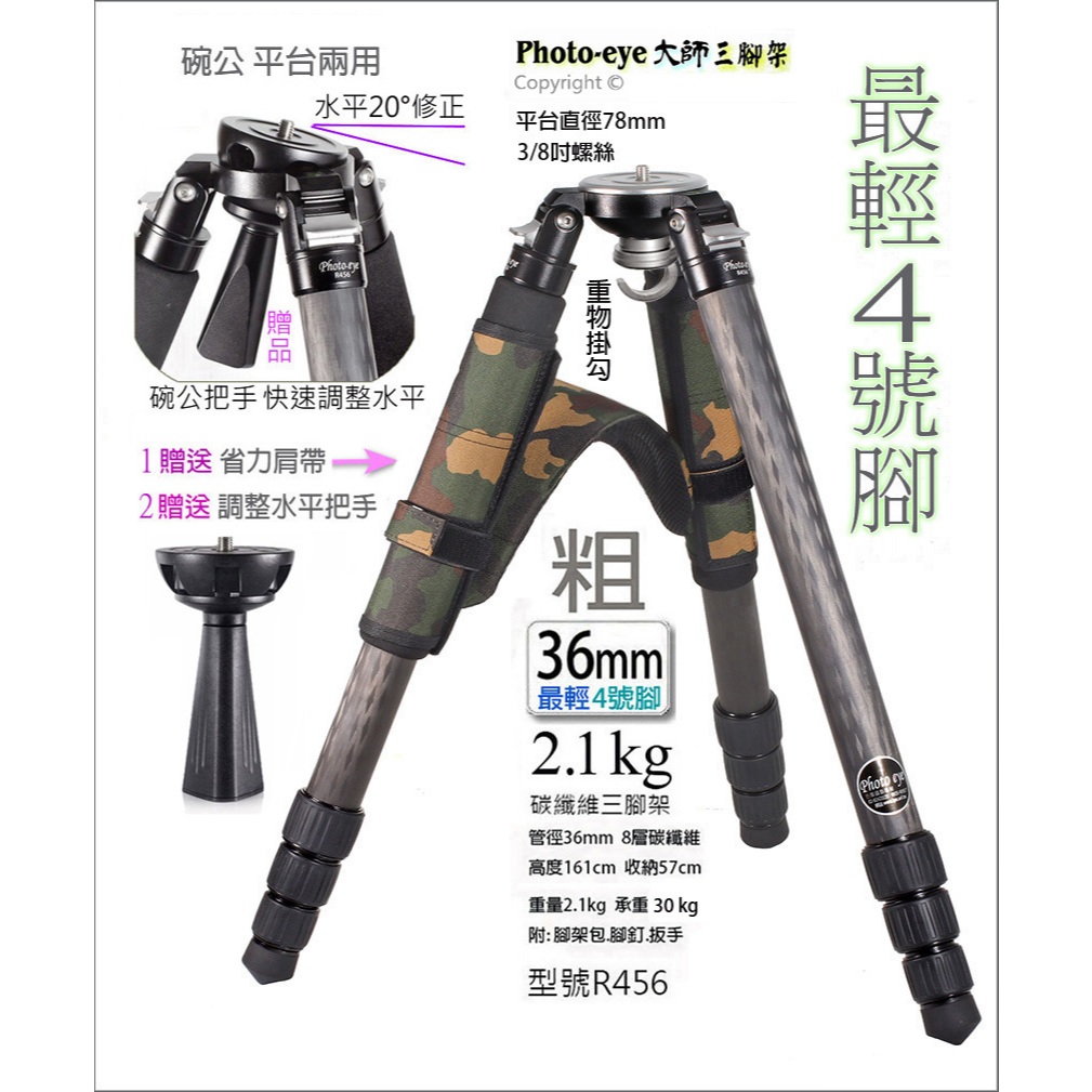 特惠-福利品(台灣現貨) Photo-eye R456 碳纖維36mm,贈送碗公把手(不含雲台)不含影片內容 | 蝦皮購物