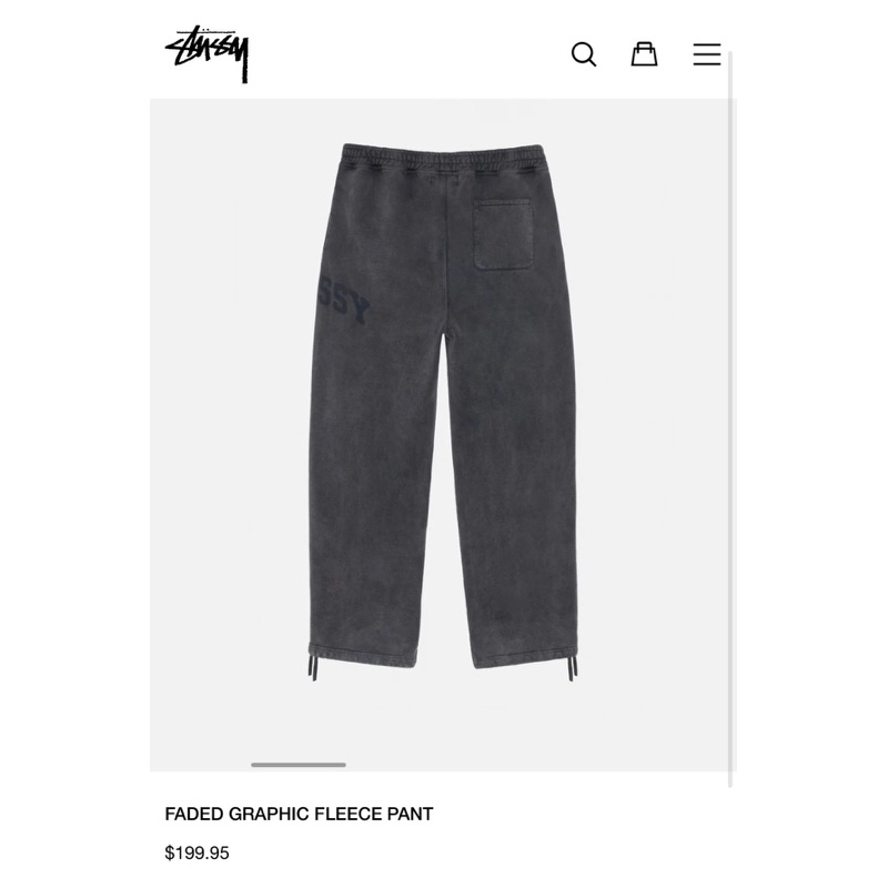 🇺🇸 STUSSY FW24 FLEECE PANT FADED GRAPHIC 側面字母棉褲長褲