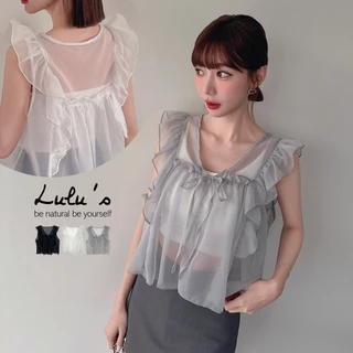 LULUS/前綁帶荷葉透膚背心罩衫３色【A03250005】透膚 外罩 紡紗 250213