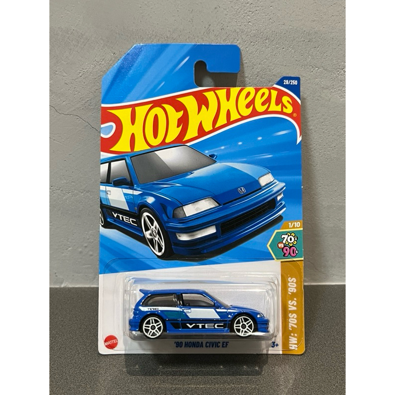 Hot Wheels ´90 Honda Civic EF 1:64 | Serie HW '70s Vs. '90s, Short Card, Colore Blu, Modello 2025, Macchinina Pressofusa Da Collezione, VTEC - 2