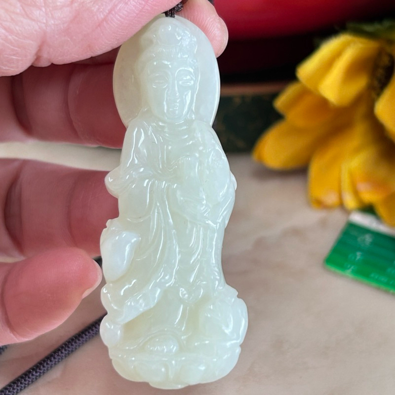 附證書）天然和田玉羊脂白觀音台灣現貨觀音菩薩和闐羊脂白觀世音