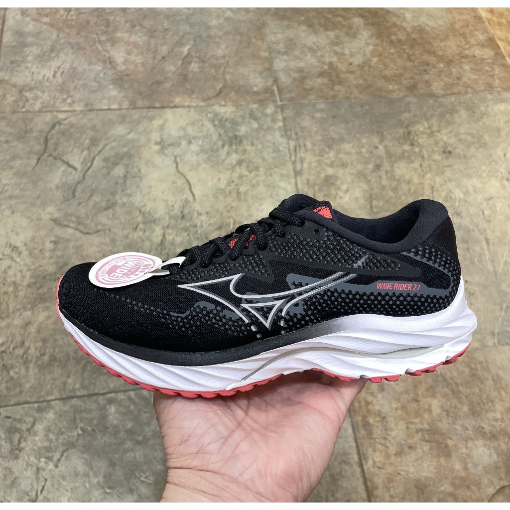 【BOBO】MIZUNO WAVE RIDER 27 (4E寬楦) 黑灰橘 慢跑鞋 女 J1GD230672 | 蝦皮購物