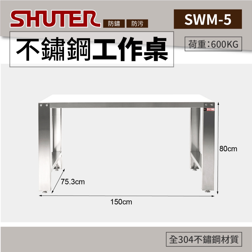樹德 304不鏽鋼工作桌 SWM-5 防塵 防鏽 易清潔 作業桌 桌子 書桌 工業桌 工作台 SHUTER 台灣製 | 蝦皮購物