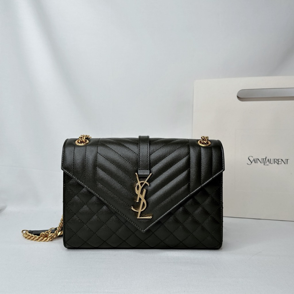 YSL Envelope深軍綠金鏈信封包 | 蝦皮購物