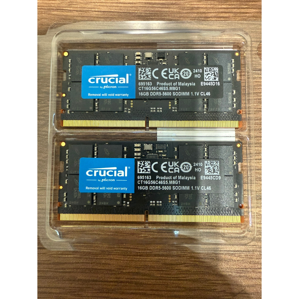 二手Micron 美光Crucial 32GB / 16GB x2【雙通道包裝】DDR5 5600 NB筆