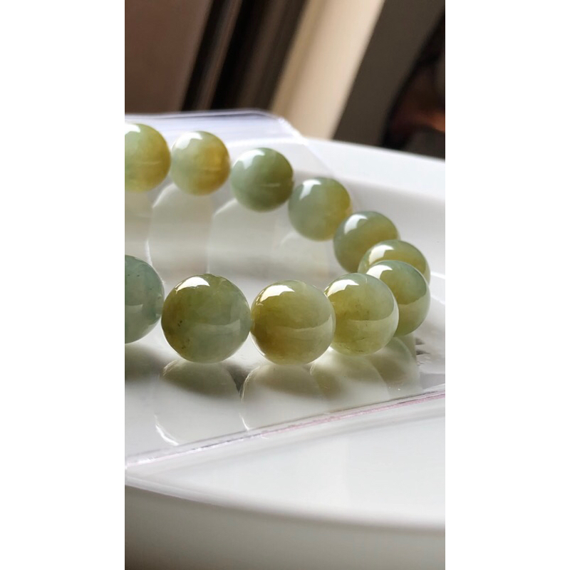超美冰潤大珠13mm~秋香黃翡鴛鴦黃翡.黃翡翠手串，顆顆精選！「聚寶盆