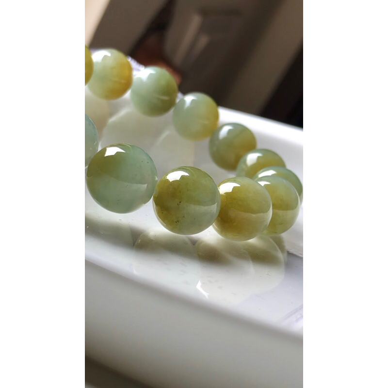 超美冰潤大珠13mm~秋香黃翡鴛鴦黃翡.黃翡翠手串，顆顆精選！「聚寶盆