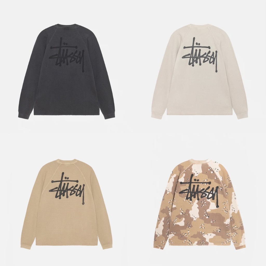 GOSPEL【STUSSY RAGLAN THERMAL LS CREW】華夫格水洗黑骨白沙色