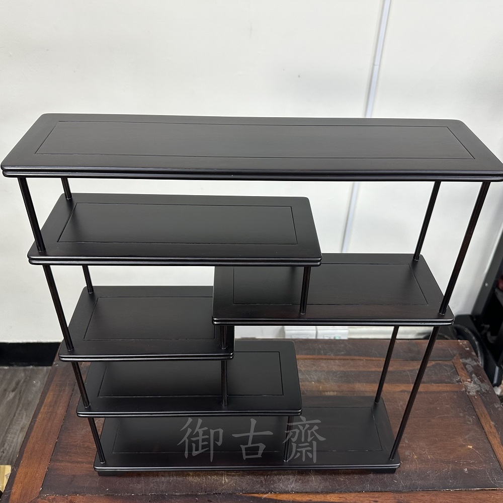 極上 古美術　清朝　紫檀台　物置 倉庫整理品F--3 御古齋】精選黑檀木大品架藝品展示座多寶格精緻做工居家辦公店面櫥櫃