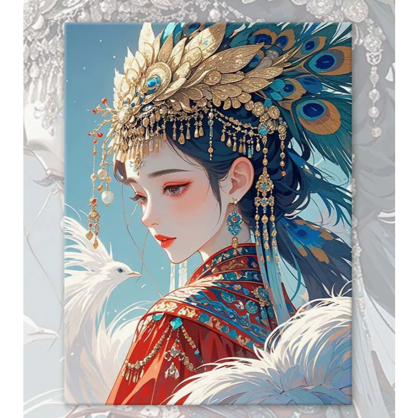 數字油畫30x40cm 古風人物油畫古風建築手繪生日禮物居家掛件裝飾品可愛