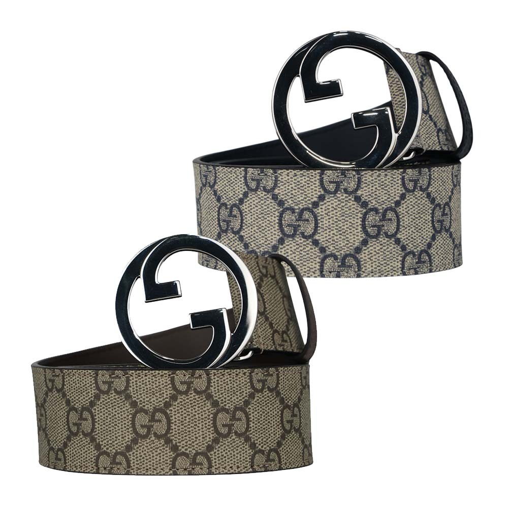 GUCCI 帆布Belt皮帶 GUCCI Blondie GG 銀色標誌塗層帆布及皮革寬4cm皮帶(任選) 703147