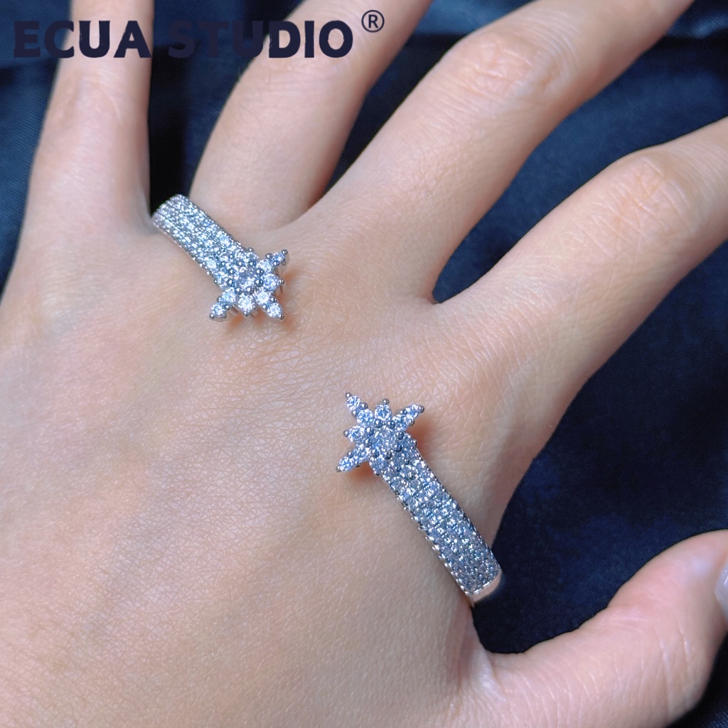 ECUA STUDIO｜銅鍍厚銀手鐲 重工手鐲 鋯石手鐲 芒星上開 Z19 | 蝦皮購物