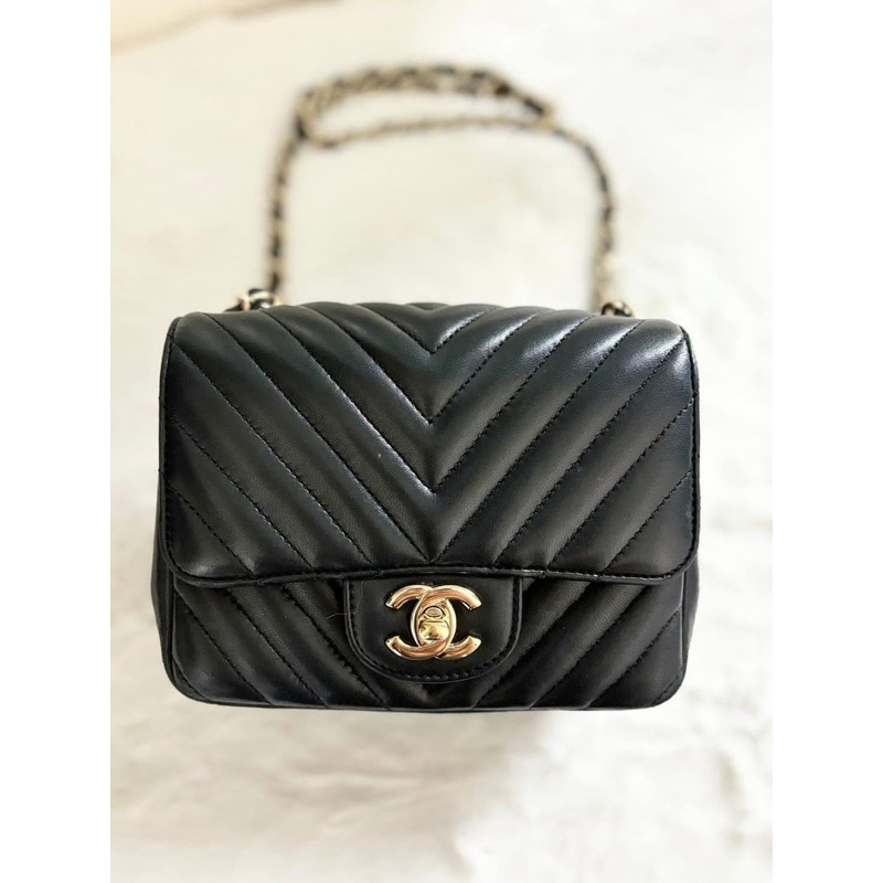 真品 香奈兒鏈帶包 方胖包 Chanel Coco17 山型紋 V紋 | 蝦皮購物