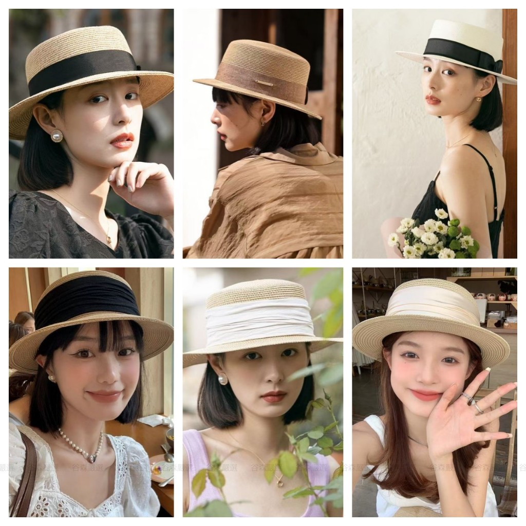 英倫赫本風小禮帽 遮陽帽 平頂草編帽 時尚平簷 優雅風 法式禮貌 女士帽子 | 蝦皮購物