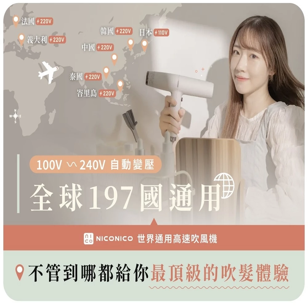 【2026 旅遊神機】NICONICO NI-IH2413：自動變壓、BLDC 強風，讓全世界都是你的專屬美髮沙龍！