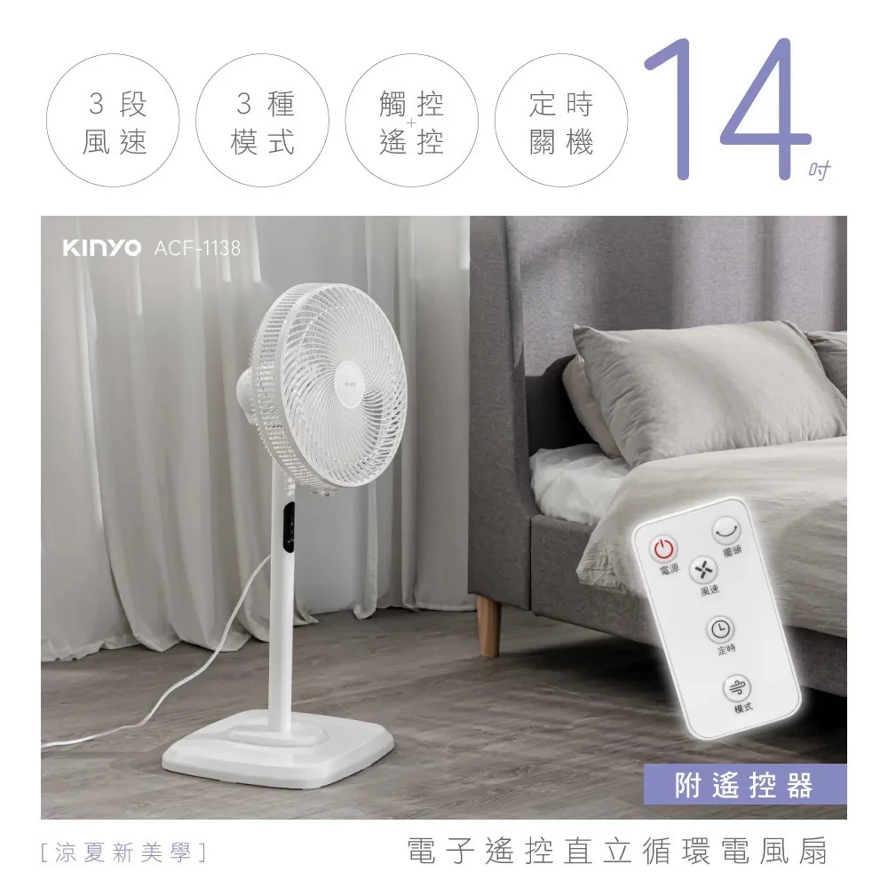 【開箱推薦】租屋族與小資家庭的冷房神器！KINYO ACF-1138 14吋電子遙控直立循環立扇深度評測