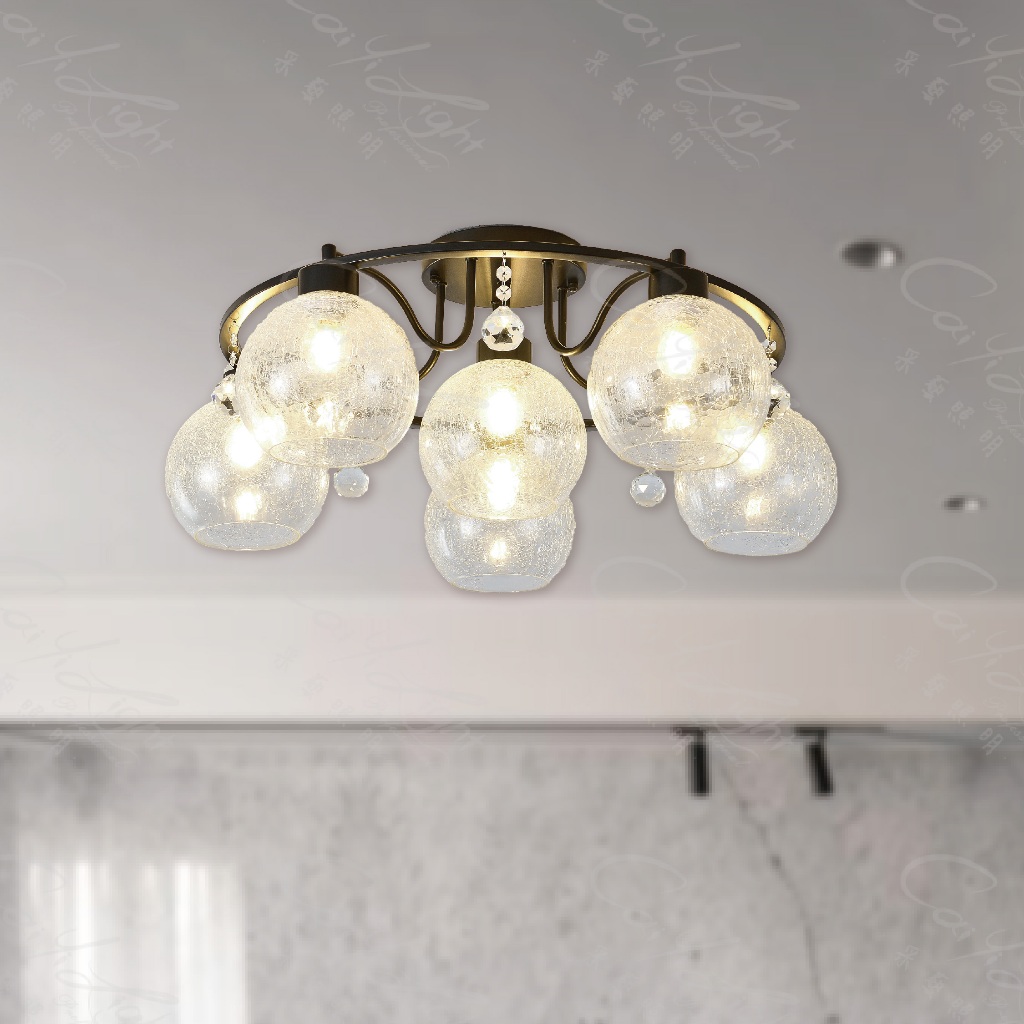 采藝燈飾｜半吸頂燈 LED E27 5+1燈 3+1燈 工業復古 吸頂燈 工業風 鋼材 水晶 玻璃 燈具 客廳燈 臥室燈 | 蝦皮購物
