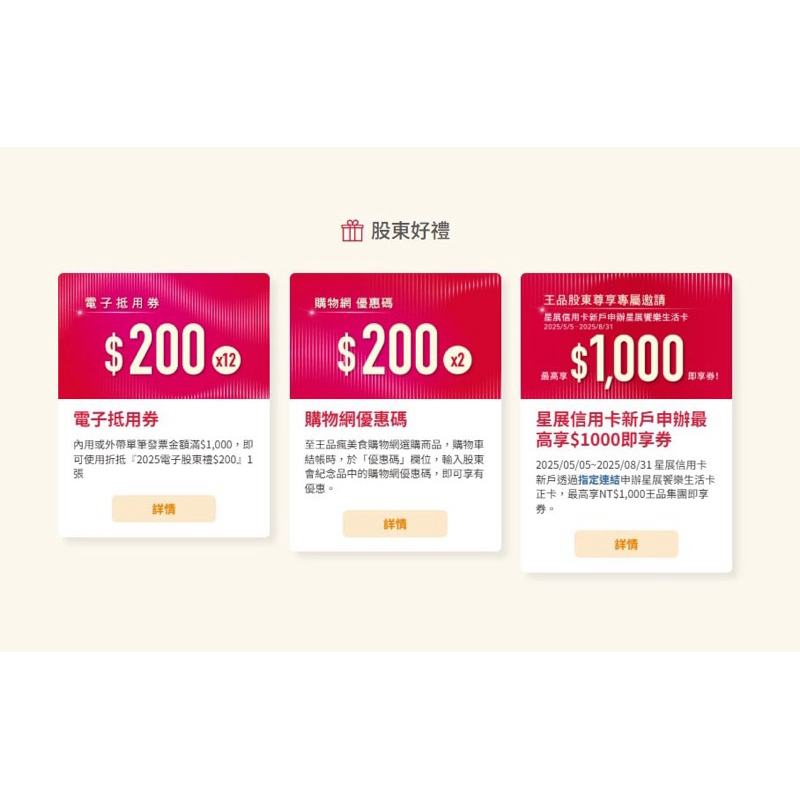 王品2025 股東大禮包 抵用券 股東會紀念品 | 蝦皮購物