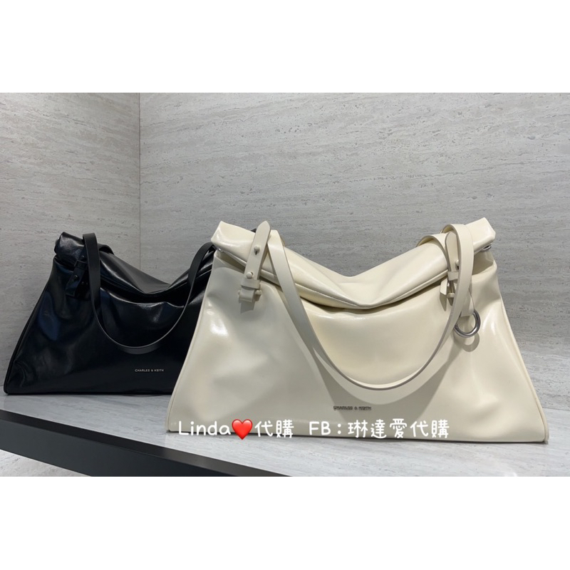 Linda ️代購 Charles & Keith 小CK 摺疊 鏈條 中托特包 Ck2-30160223 米白 | 蝦皮購物