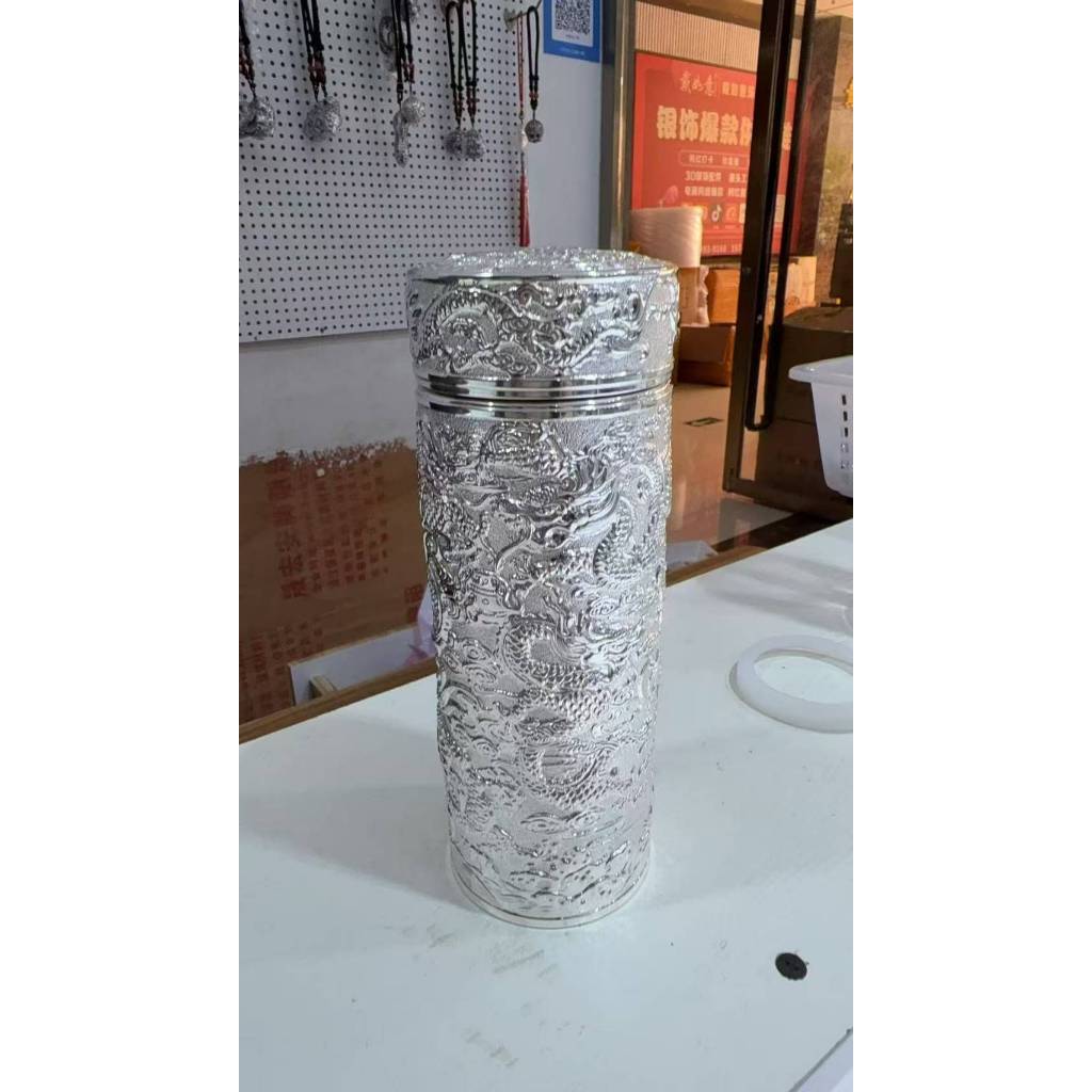 內外足銀九龍杯保溫瓶No.194】足銀999純銀保溫瓶茶杯水杯馬克杯| 蝦皮購物