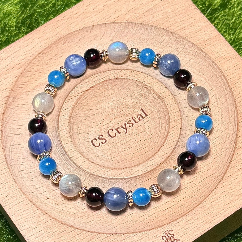 CS Crystal 編號1004 - 藍晶石+拉長石+紅石榴石+藍磷灰石設計款 | 蝦皮購物