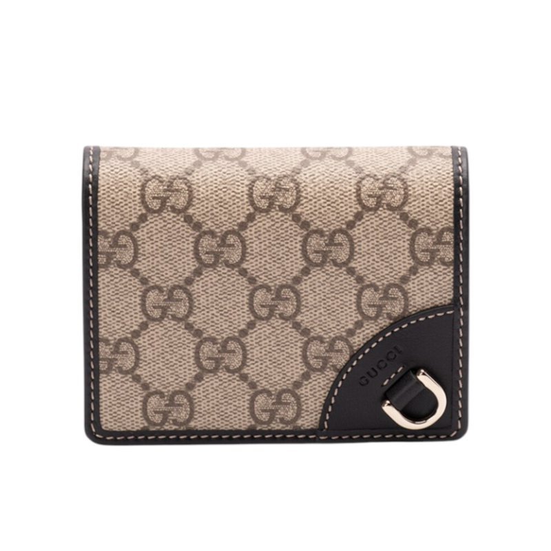 GUCCI 古馳 GG Emblem Mini 迷你皮夾卡夾零錢包短夾米色黑色820692