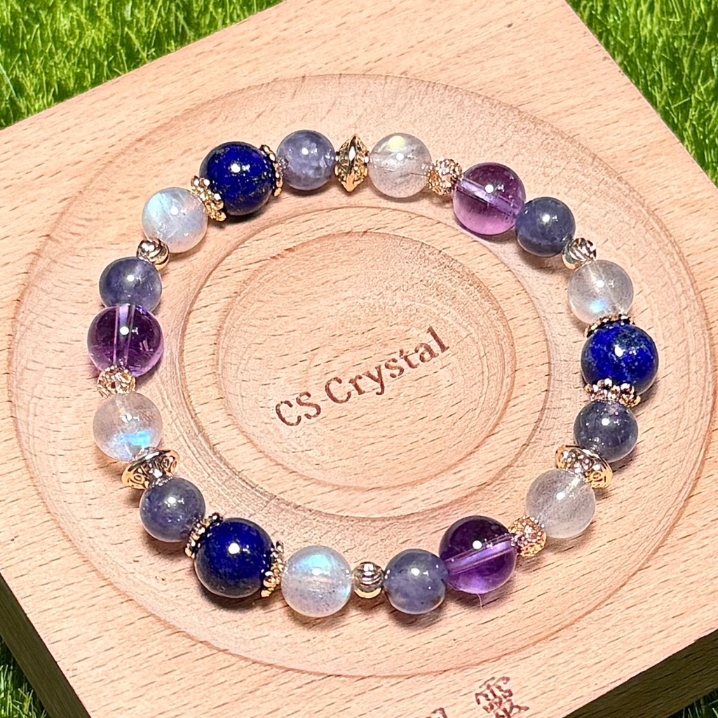 CS Crystal 編號1059 - 青金石+高品透濃紫水晶+拉長石+堇青石設計款 | 蝦皮購物