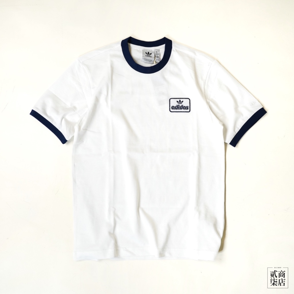 貳柒商店) Adidas Contrast Tee 男款白色白藍三葉草短袖毛巾布