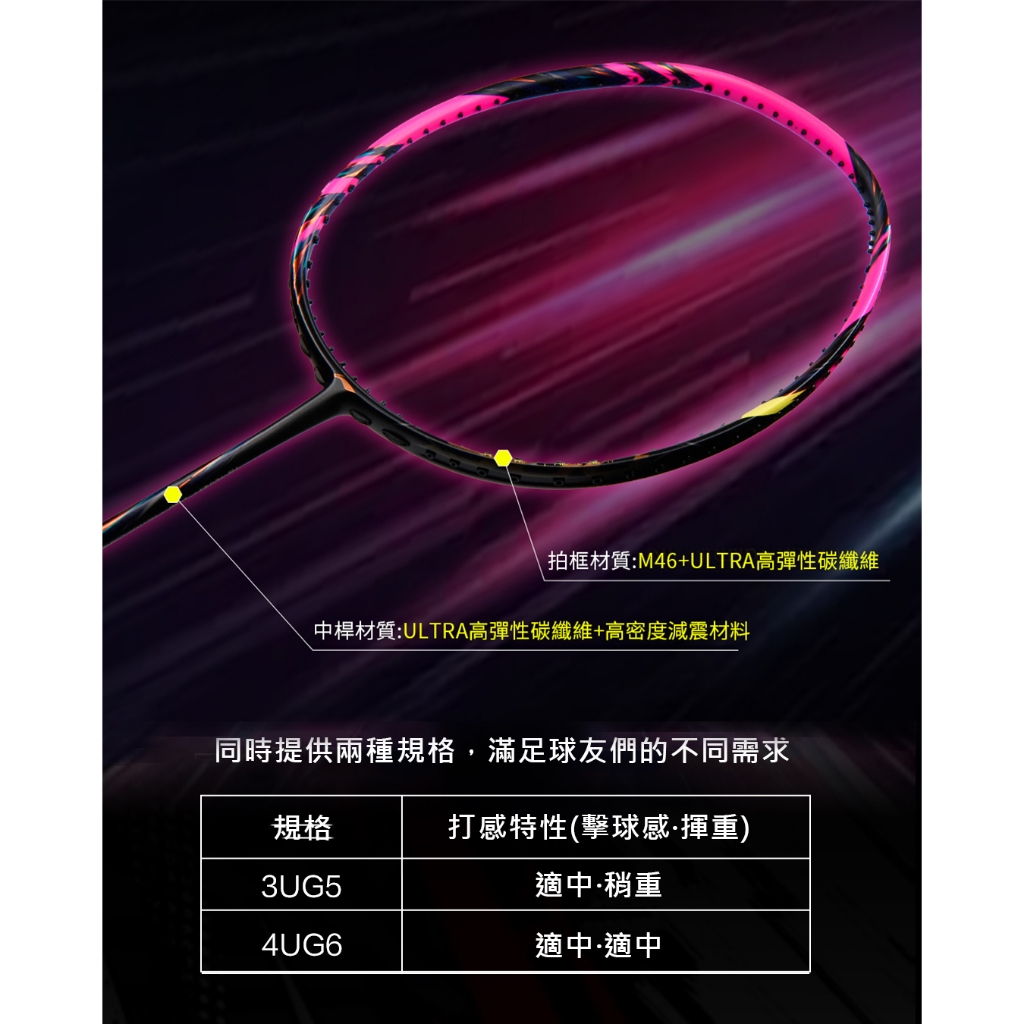 翊吉體育】李寧LINING Bladex 鋒影900 NEW 螢光莓紅3U/4U 原廠授權經銷
